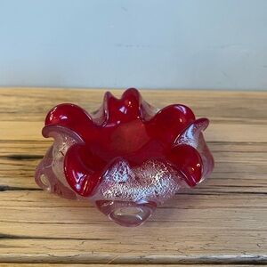 Vintage Red Murano Floral shaped glass bowl